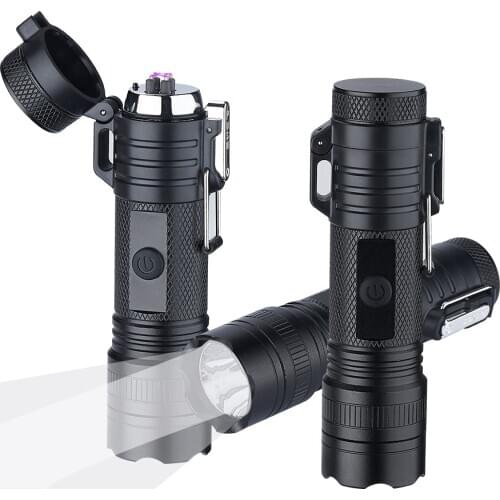 Waterproof Torch USB Electric Lighter PlasamWindproof Rechargeable Dual Arc Flashlight Flameless Outdoors Camping Backpacking