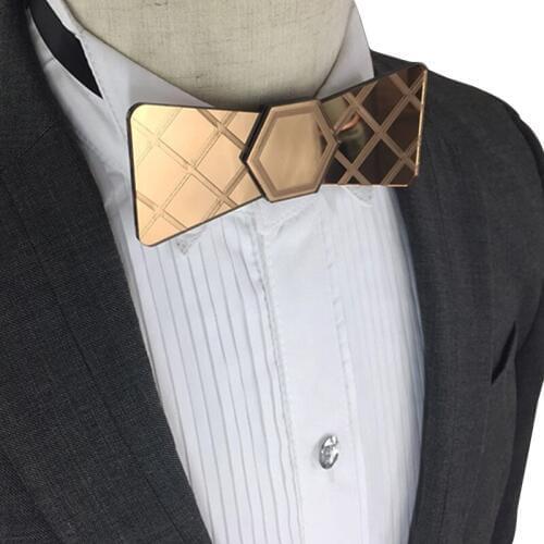 Mirror Bow Tie Wooden Embossed Pattern Bow Tie Acrylic Mirror Metallic Self Tie Bow Tie Gift Box Wedding Bow Tie Women Tuxedo