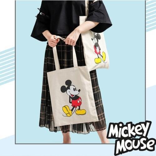 Disney Women Handbag Mickey Mouse Canvas Cartoons Korean Style Shoulder Bags Fashion Girls Ins Wind Minnie Anime Messenger Bag