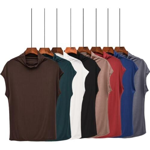 Turtleneck T-shirt Women Spring Summer Female Sleeveless White Black Grey Thin Basic T Shirt Lady Tee Tops Solid Color