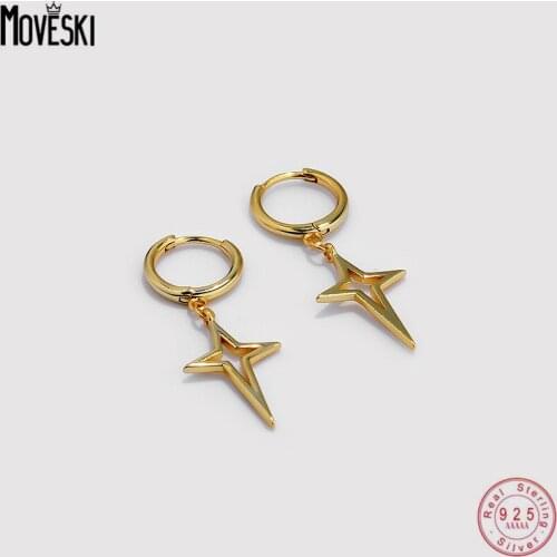 MOVESKI 925 Sterling Silver Korean INS Temperament Fashion Hollow Star Earring for Women Pendant Trend Jewelry