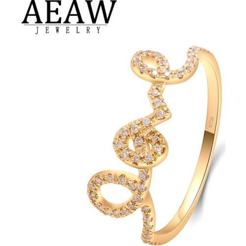 AEAW 100% Real Natural Diamond Band Rings 0.151CTW H color Si1 Round Cut Fine Ring for Women Certification Solid 14k Yellow Gold