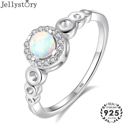 Jellystory Fashion 925 Sterling Silver Ring with Round Shape Opal Zircon Gemstone Jewelry Rings for Women Wedding Gift wholesale