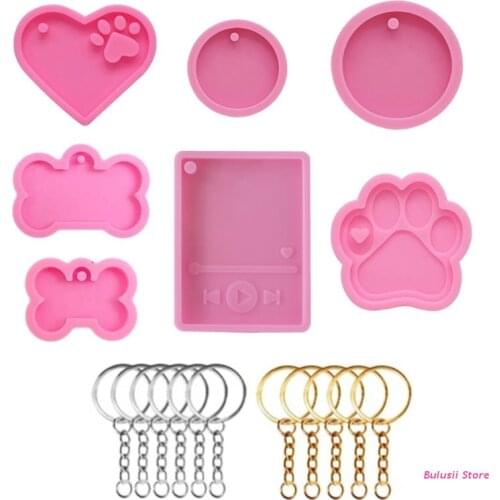 1 Set Pet Hanging Sign Epoxy Resin Mold Love Bear Palm Bones Round Keychain Silicone Mould DIY Crafts Jewelry Pendant Tools AXYD