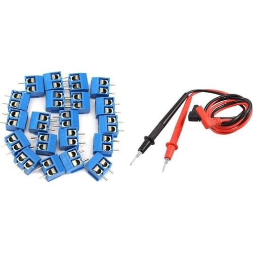 LBER 1 Pair 1000V Banana Plug 2.6Ft Voltmeter Probe Test Lead & 20 Pcs 2-Pin Screw Terminal Block Connector 5.08mm