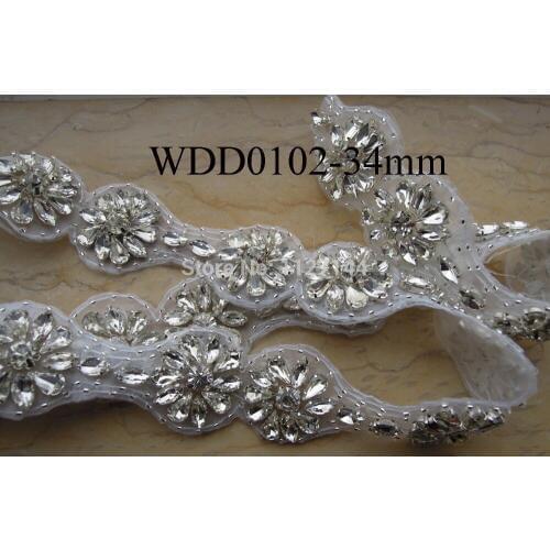 10 YARDS) Wholesale hand beaded bridal applique crystal trim iron on for wedding dress sash WDD0102