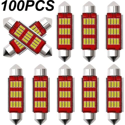 100PCS CANBUS C5W Festoon 12V Car LED 4014SMD Bulb 31mm 36mm 39mm 41mm Car Interior Dome Lamp License Plate Reading Light 6000K