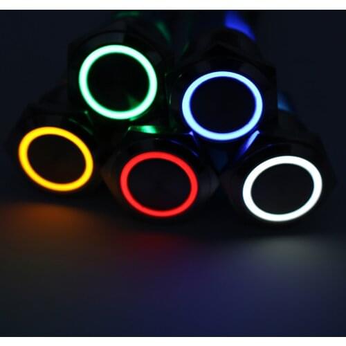 16mm metal push button switch 1 NO 1 NC Chrome plated brass switches with plug LED illuminate ring power mark latching 12V 3V 5V