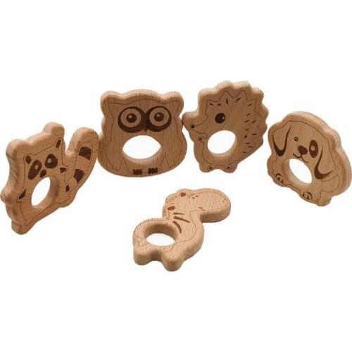 500pcs Lovely Wooden Teether Pure Natural Cartoon Animal Baby Teething Nursing Beech Teether Toddle Pendant Toys