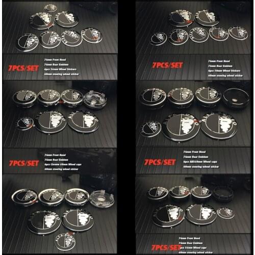 7pcs 74mm Car Logo Emblem 64mm 56mm 60mm Wheel Center Caps for Mito 147 Car Accessorie Badge Sticker 40mm Car Steer Wheel Decal