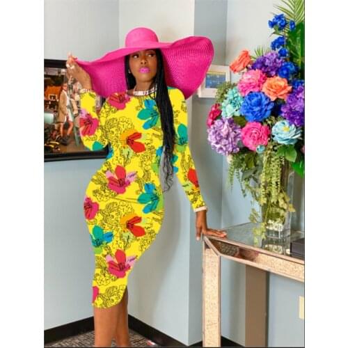 Africa dress for women 2021 Summer Sexy African Women Long Sleeve O-neck Dress American Clothing African Print Dresses