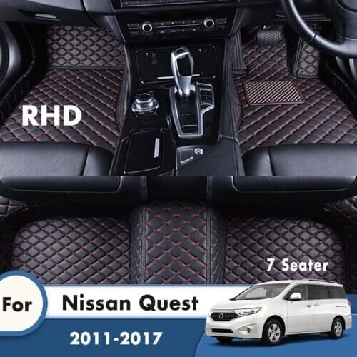 RHD Custom Car Floor Mats For Nissan Quest 2017 2016 2015 2014 2013 2012 2011 7 Seater Car Accessories Styling Leather Foot Pad