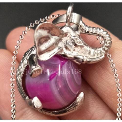 Free Shipping Women Fashion Jewelry Purple Onyx Carnelian Ball Elephant Art Necklace With Chain 1pcs C5542n