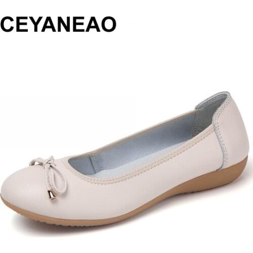 CEYANEAOAutumn Women Flat Loafers Shoes Ladies Genuine Leather Casual Loose Shoes Moccasins Loafers Flat Shoes Women