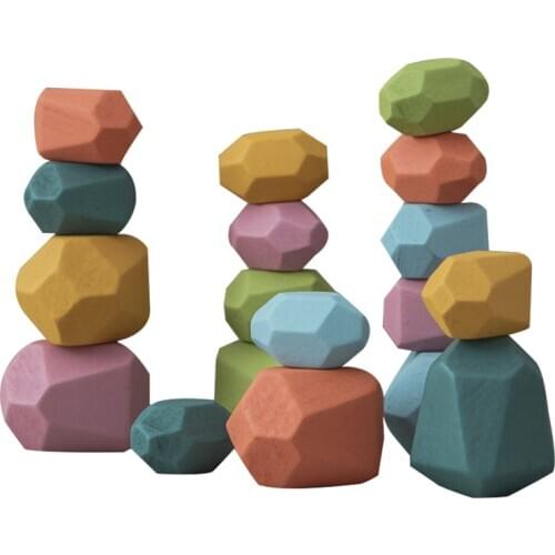 Wooden Colored Stone Jenga Building Block Montessori Educational Wooden Toys Balancing Stacked Rainbow Nordic Style Natural Toy