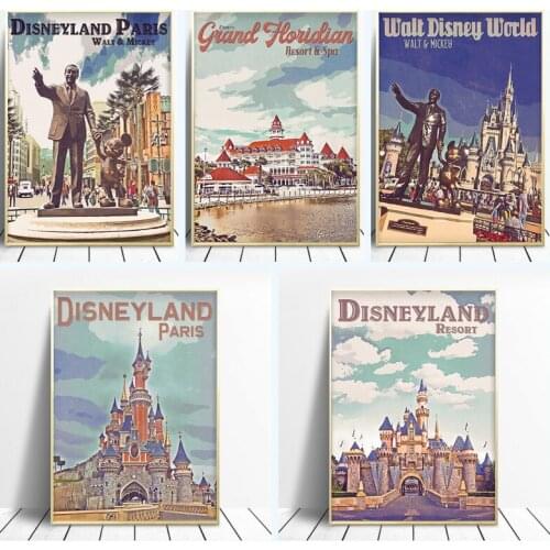 Disneyland Paris Castle Poster Cartoon Mickey Mouse Watercolor Diamond Painting Print Wall Art Picture Kids Room Home Decor