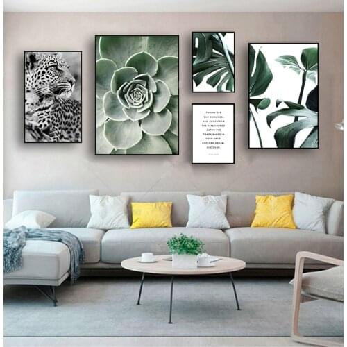 For Living Room Home Decorative Prints Nordic Plant Leaf Poster Animals Canvas Painting Black White Wall Art Pictures