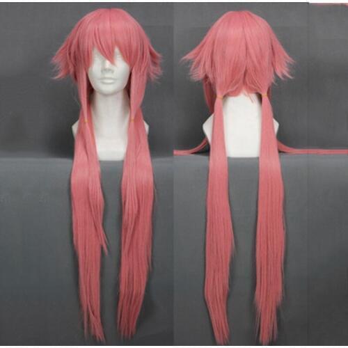 The Future Diary Yuno Gasai 80cm Long Pink Straight Womens Girl Heat Resistant Cosplay Costume Wig + Track + Cap