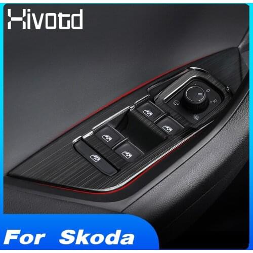 Hivotd For Skoda Kodiaq Accessories car Interior Window Lift Inner Door Armrest Handle Panel Trim Cover 2019 2020