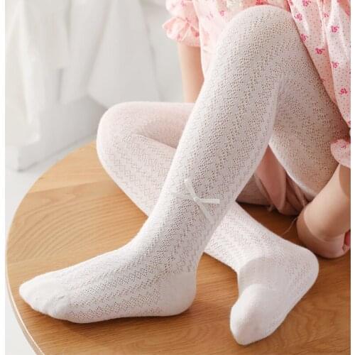 Kids Girls Cotton Ribbed Bow Pantyhose Toddler Child Summer Princess Knit Tights Newborn Infant Thin Mesh Pants Baby Accessories
