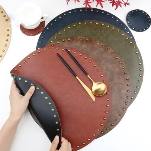 PU Rivet Placemat Waterproof Oil Proof Heat Insulation Mat Kitchen Accessories Round Coaster Luxury Placemat Dining Table Pad