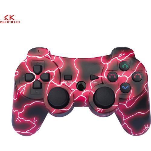 K ISHAKO for PS3 Controller Wireless Double Shock Gamepad for Playstation 3 Lighting red