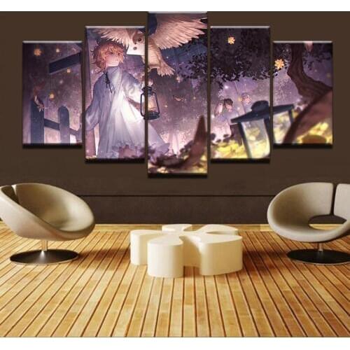 Wall Art Canvas Painting Home Decor 5 Pieces The Promised Neverland Pictures Modular HD Poster Printed For Living Room Framework