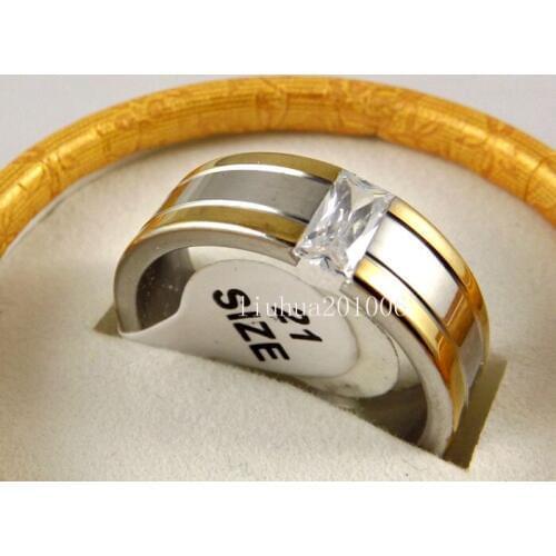 Wholesale 12 pcs Quality Gold edge Fashion Zircon Stainless steel Rings for Men and Women Fashion Jewelry