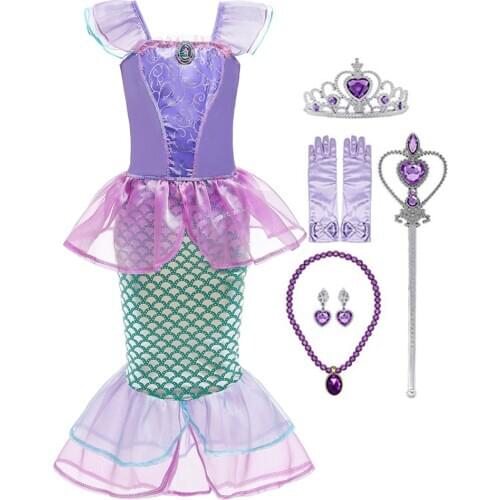 Little Girls Princess Mermaid Costume Cosplay Party Dress Halloween Purim Christmas Dress Up
