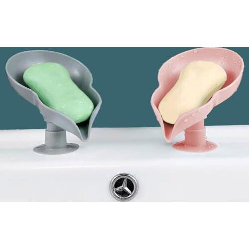 Leaf-Shaped Soap Dish Automatic Drainage Suction Cup Soap Holder Tray Punch-Free Decorative Soap Saver Bathroom Shower Accessor