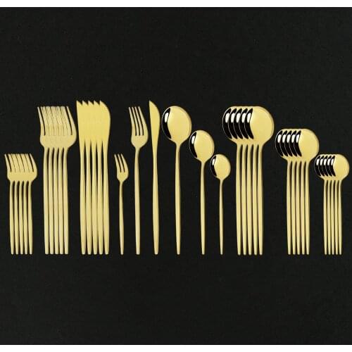 Gold 36Pcs/Set Dinnerware Cutlery Set Knife Cake Fruit Fork Coffee Spoon Flatware Stainless Steel Party Tableware Silverware Set