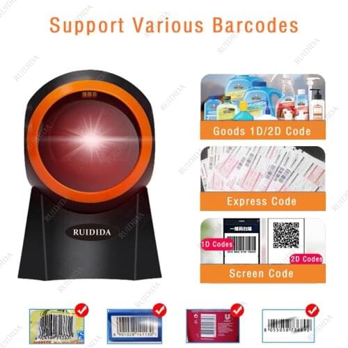 Scanner USB Hands-Free 2D Desktop Bar code Reader Ominidirectional QR Barcode Scanner Support Screen Scanning Platform Scanner