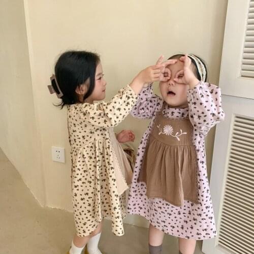 Autumn New Arrival korean style girls dress long sleeve princess flowers pattern fashion dress for cute sweet baby girls