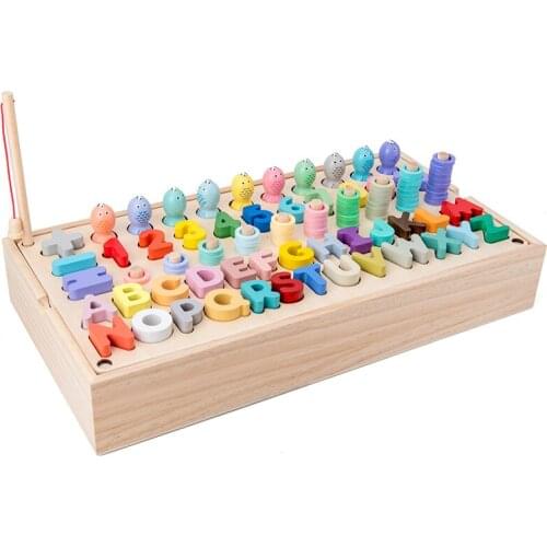 Montessori Educational Wooden Toys Geometric Shape Matching Count Magnetic Fishing Toys Math Early Educational Toys For Children