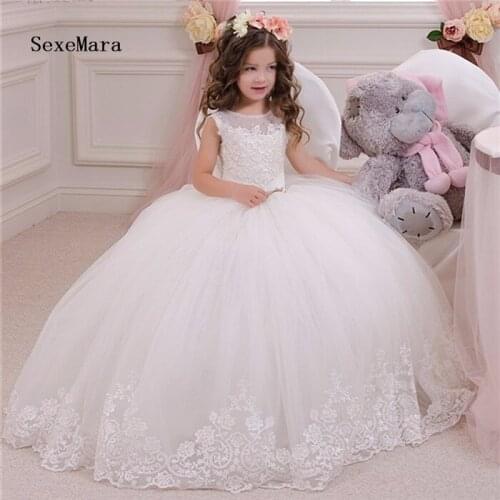 White Ivory Flower Girl Dress for Wedding Tulle Lace Kids Clothes Ball Gowns First Communion Dress Custom Made