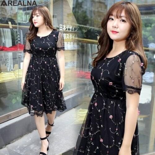 Dress Women 2021 Summer Plus Size Floral embroidery Lace Party Dress sweet short sleeve loose Oversize Dresses for Women M - 7XL