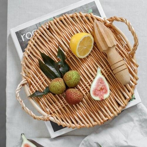 Rattan Woven Storage Tray with HandleFruit Snacks Serving Organizer Bread Food Cake Platter Dinner Serving Tray Table Decoration
