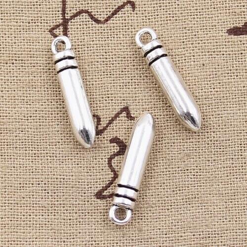 15pcs Charms 3D Bullet Warhead 23x5x5mm Antique Silver Color Plated Pendants Making DIY Handmade Tibetan Silver Color Jewelry