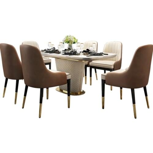 Post modern light luxury marble dining table and chair combination simple rectangular Hong Kong style furniture