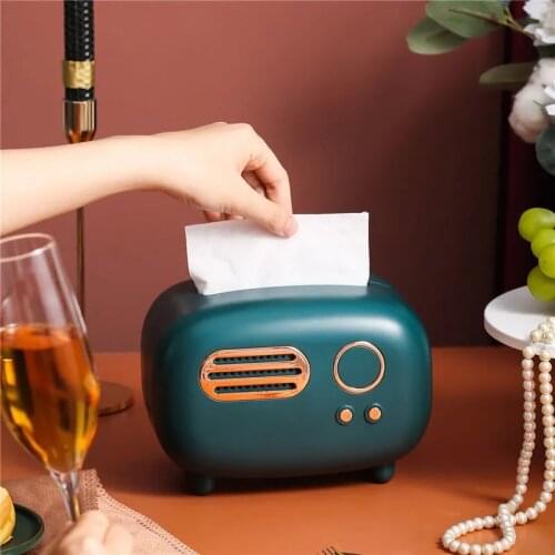 Retro Radio Shape Tissue Box Desktop Paper Holder Vintage Dispenser Storage Napkin Case Organizer Ornament Craft Storage