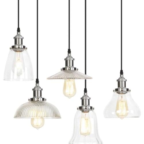 Nordic Retro restaurant glass pendant lights Creative living room Lamp Simple bedside lamp LED E27 light