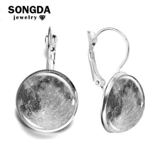 SONGDA High Quality Full Moon Planet Earrings Transparent Art Picture Crystal Glass Dome Earrings Astronomy Outer Space Jewelry