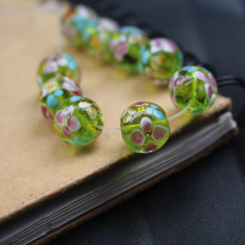 10Pcs 12mm 14mm Handmade Glass lampwork beads Flower Simply Purple Green Brown Color for jewelry making Wholesale and Retail