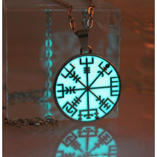 Glowing Viking Pirate compass necklace Necklace GLOW in the DARK Luminous Pendants & Necklaces women men boy girls gift