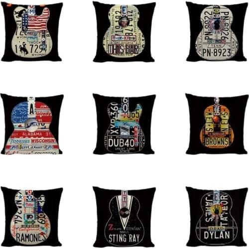 Comfortable Electric Guitar Rock And Roll Cushion Cover Pillowcases Bedding 18 Woven Linen Fabric New York Throw Pillow Cove