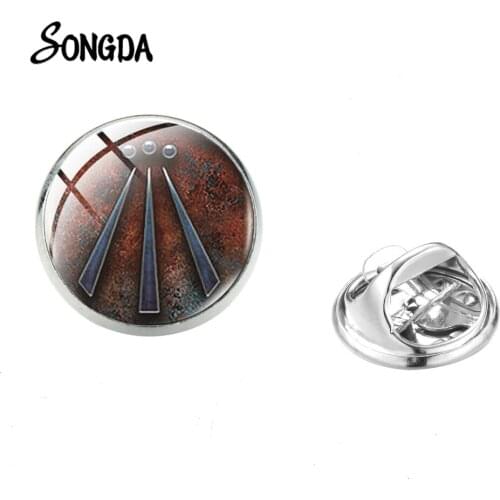 Vintage Awen Druid Symbol Lapel Pins Art Photo Round Glass Cabochon Badges Amulet Stainless Steel Pin Brooch Collar Accessories