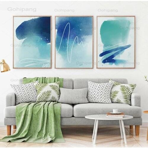 Green Blue Lines Canvas Painting Nordic Abstract Modern Style Art Living Room Bedroom Posters and Prints Wall Poster Home Decor
