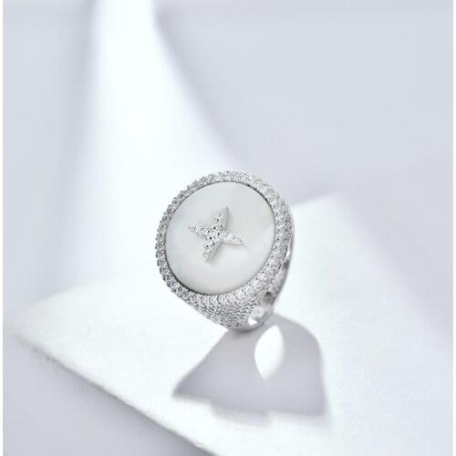 Luxury Star Natural Shell Rings For Women Anillos Mujer Silver Full Zirconia Ring Bagues Girls Anillo Jewellery Accessories Zk30