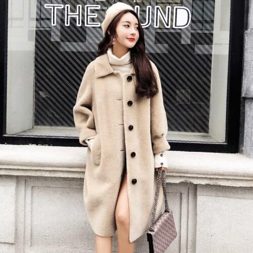 Real Fur Coat Women Korean Fashion Winter Warm Lamb Fur Jacket Woolen Overcoat Abrigos Mujer Invierno 2020 9801 YY597
