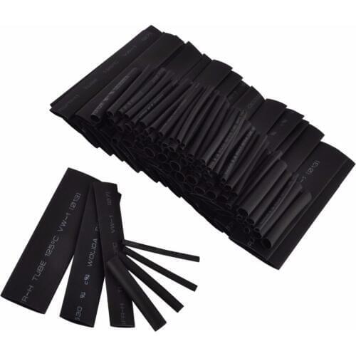 127pcs/set Black Assorted Heat Shrink Tube Polyolefin 2:1 Wire Wrap Electrical Insulation Sleeving 2-13mm
